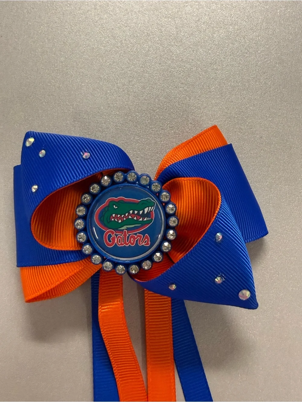 Gators Kids Ribbon Hair Bow Clip - Blue & Orange - handmade